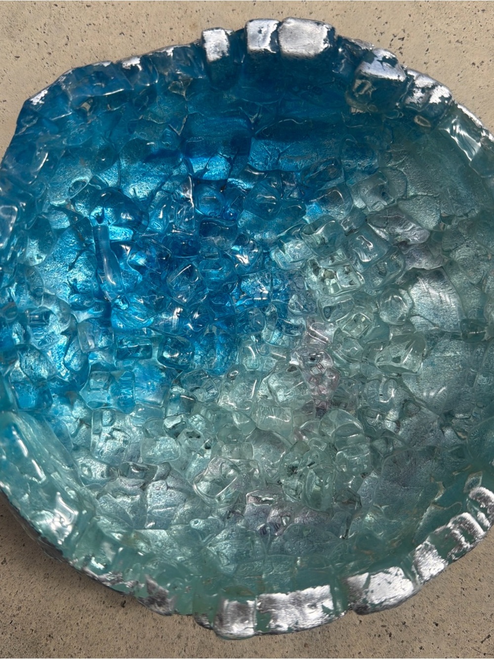 Mira Woodworth - Ice Blue with Silver Vessel Bowl Recylced Glass Decor